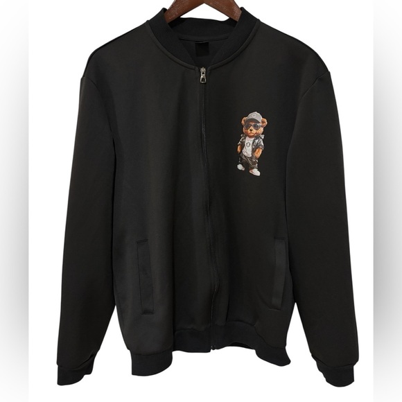 unbranded Other - Black Graphic Teddy Bear Bomber Jacket Streetwear Unisex Size L